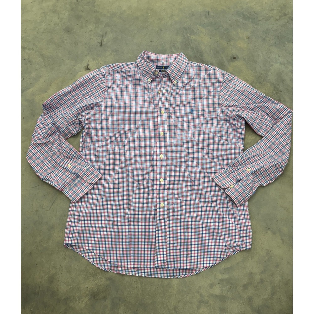 Ralph Lauren Shirt Mens Large Multicolor Plaid 100% Cotton Stretch Button Front
